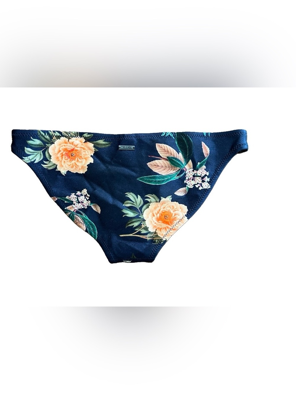 Triangl Women’s Navy Blue Peach Floral Neoprene Cheeky Bikini Bottoms Size L - Picture 2 of 7
